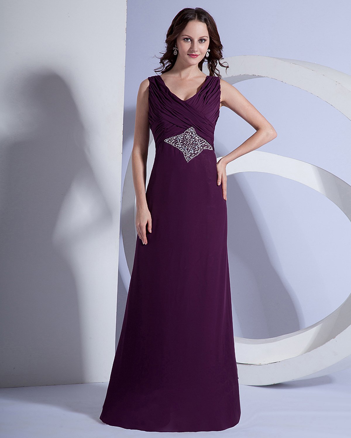 Chiffon Beaded V Neck Sleeveless Floor Length Mothers of Bride Guests Dresses