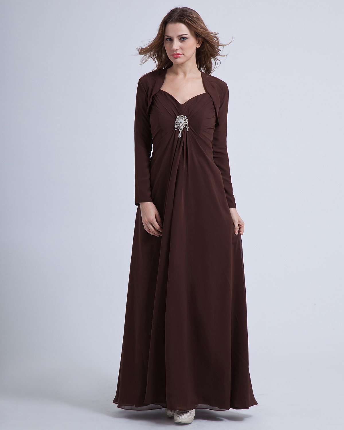 Chiffon Pleated Ruffles V-neck Ankle Length Mothers of Bride Guests Dress