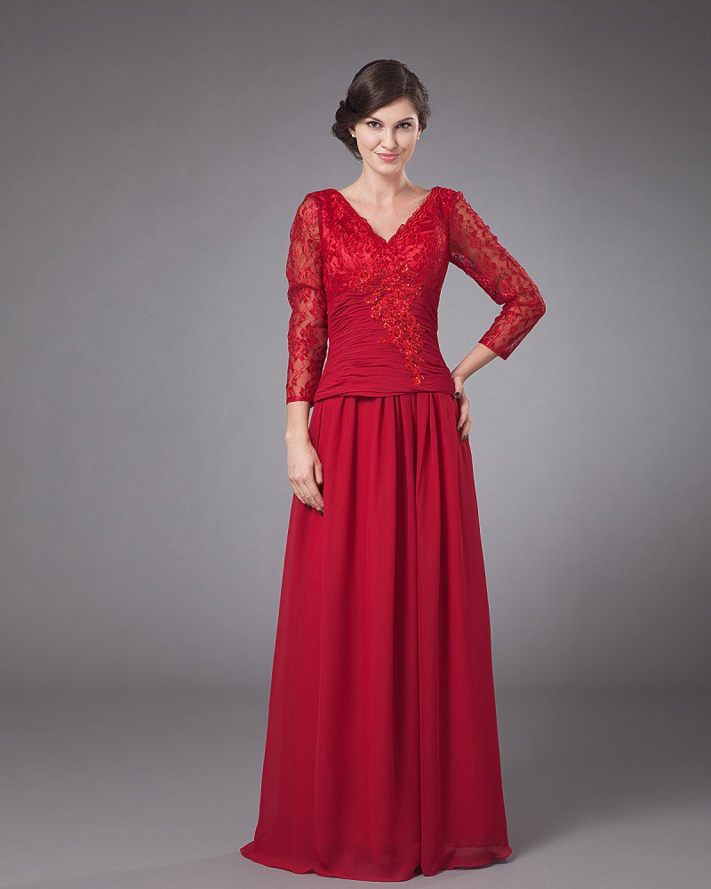 Durable V-Neck Floor Length Chiffon Mothers of Bride Special Guests Dress