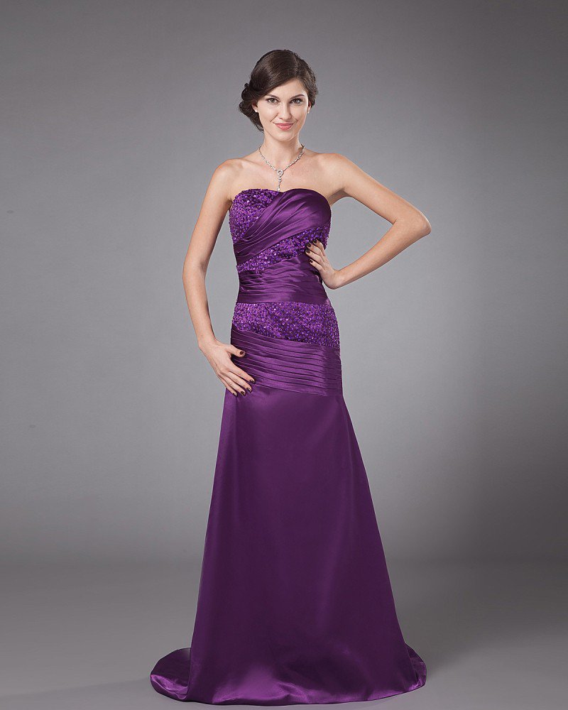 Strapless Charmeuse Ruffles Floor Length Mothers of Bride Guests Dresses