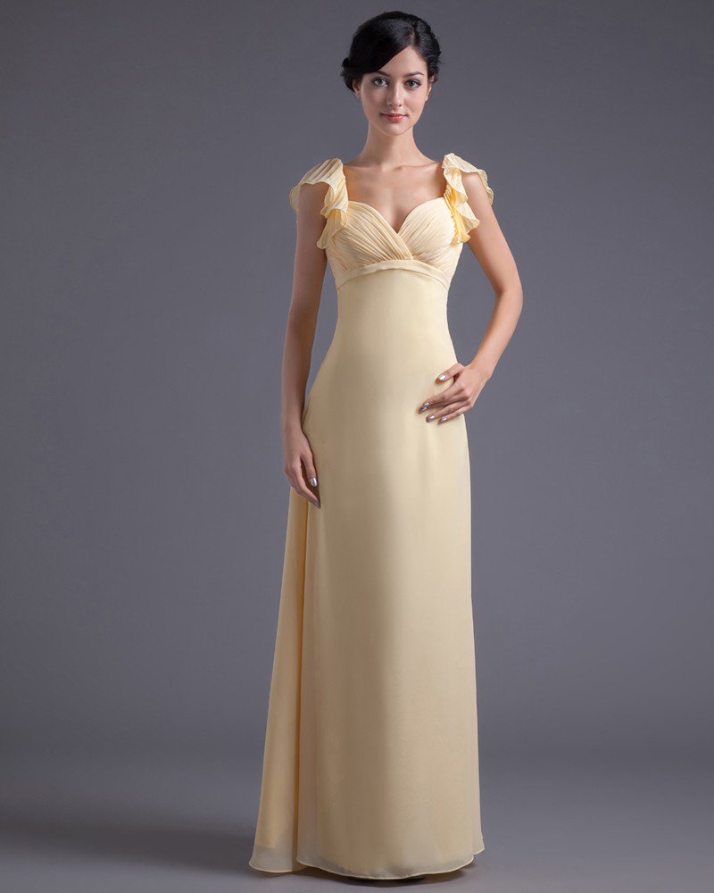 Floor Length Sweetheart Petal Sleeve Pleated Chiffon Mother Of The Bride Dress