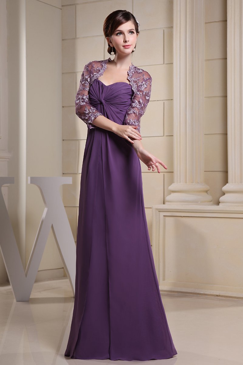 Chiffon Silk Ruffle Sweetheart Floor Length Mother of the Bride Dress