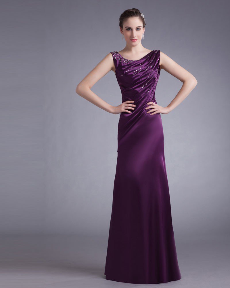 Charmeuse Ruffle Beading Scoop Floor Length Mother Of The Bride Dress