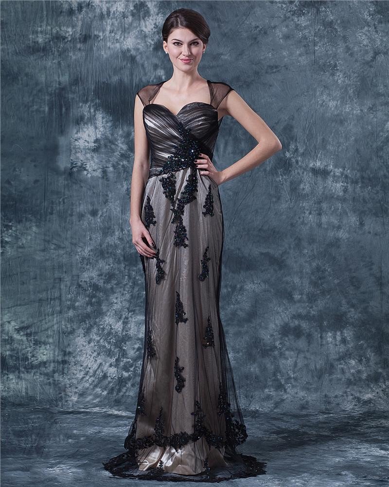 Lace Ruffle Queen Anne Floor Length Mothers of Bride Guests Dresses