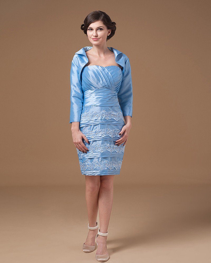 Taffeta Applique Sweetheart Knee Length Mothers of Bride Guests Dresses