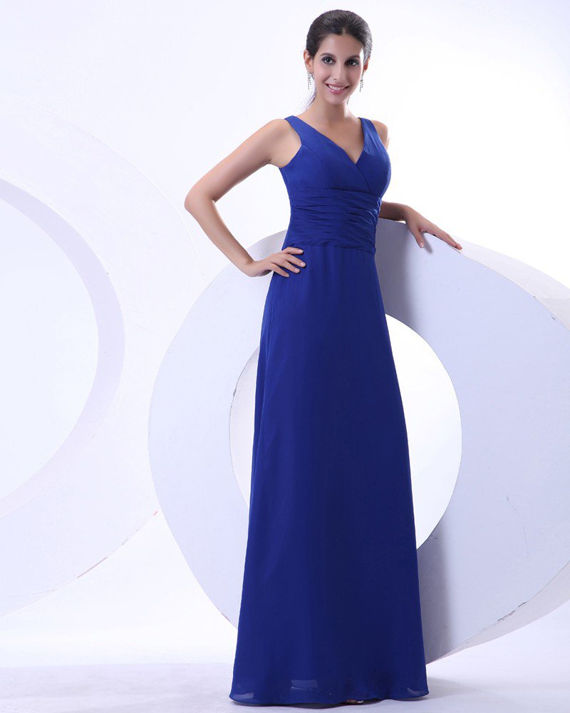 Elegant Chiffon Ruffles V Neck Floor Length Mother of the Bride Dress