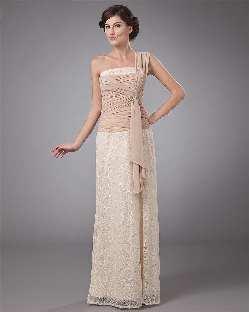 Lace Sash One Shoulder Floor Length Mothers of Bride Guests Dress