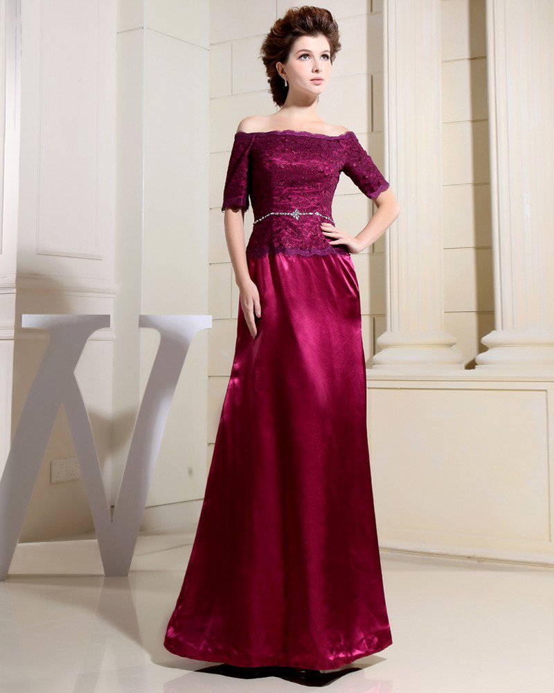 Strapless Short Sleeve Floor Length Empire Lace Beading Mother Of The Bride Dress