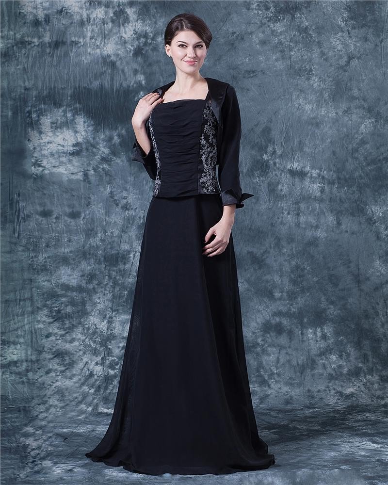 Chiffon Spaghetti Strap Floor Length Mother of Bride Dress