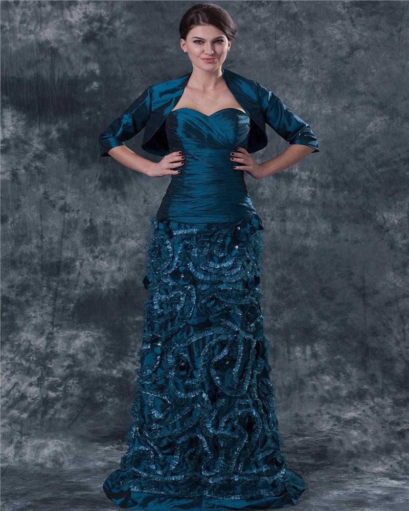 Taffeta Sweetheart Ruffle Flower Floor Length Mothers of Bride Guests Dresses