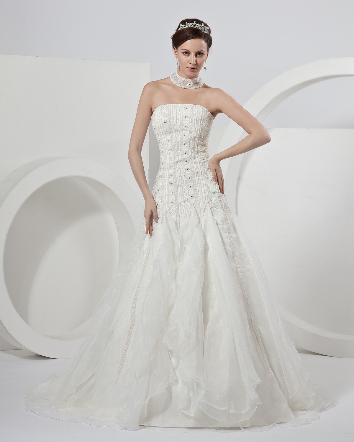 Pleated Halter Court A-Line Bridal Gown Wedding Dress