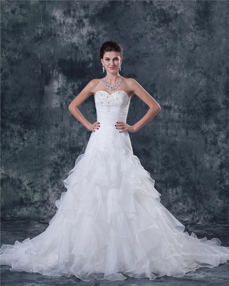 Yarn Beaded Strapless Court A-line Bridal Gown Wedding Dress