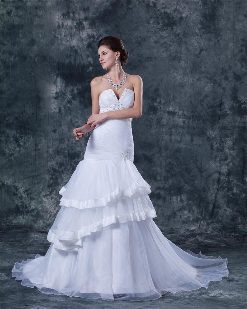 Organza Sweetheart Chapel A-line Wedding Dress