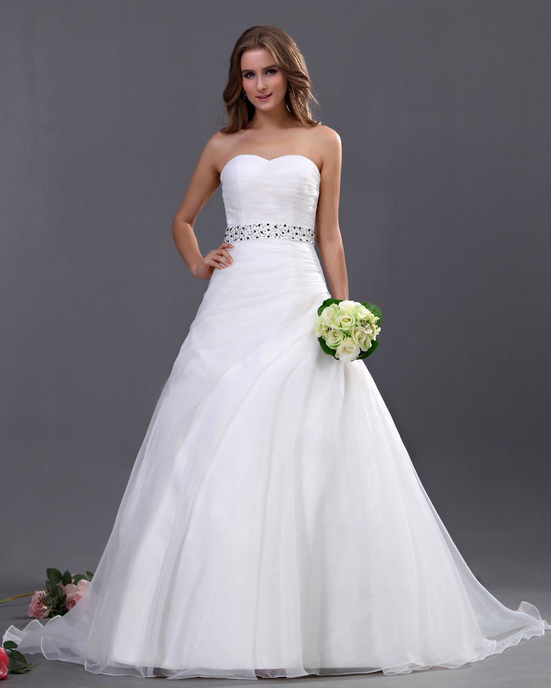 Organza Bead Embellishment Sweetheart Chapel A-Line Bridal Gown Wedding Dresses