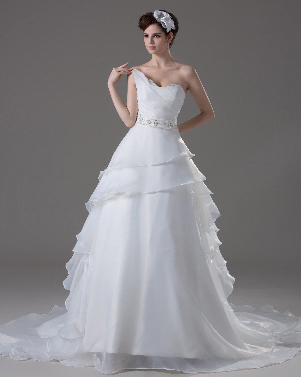 Sweetheart Floor Length Ruffles Beading Pleated Yarn A Line Wedding Dress