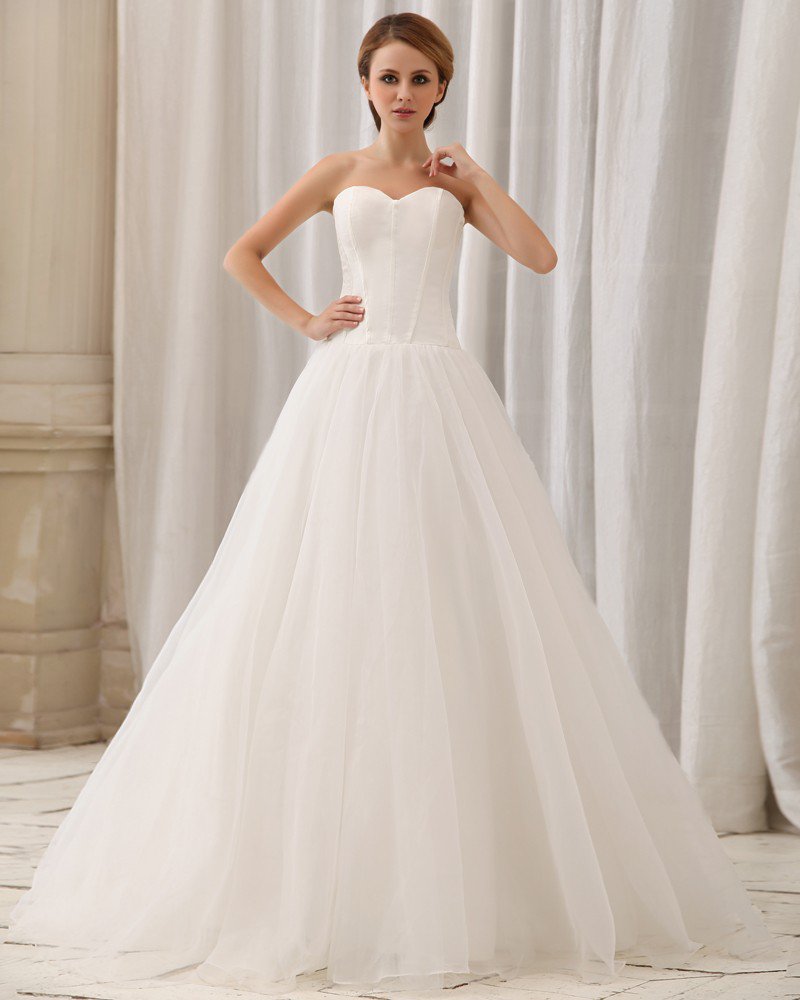 Elegant Solid Layering Strapless Back Zipper Court Train A-Line Satin Chiffon Wedding Dress