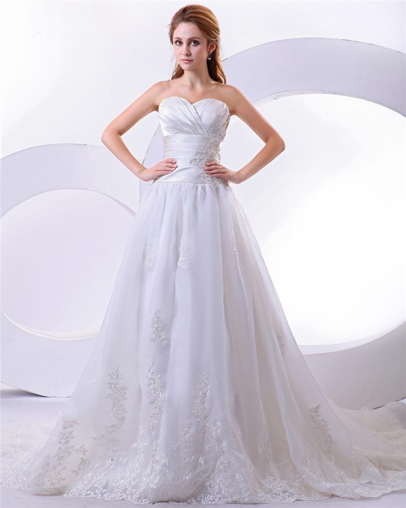 Satin Organza Elegant Floor Length Sweetheart Embroidery A-Line Wedding Dress