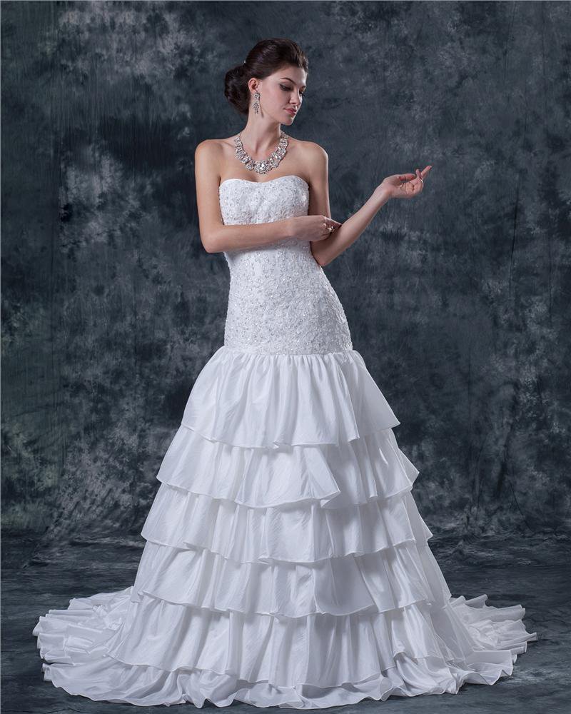 Taffeta Sweep Floor Length Strapless A-Line Wedding Dress