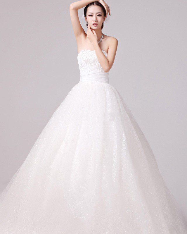 Glaring Ruffles Beading Sweetheart Satin A Line Wedding Dress