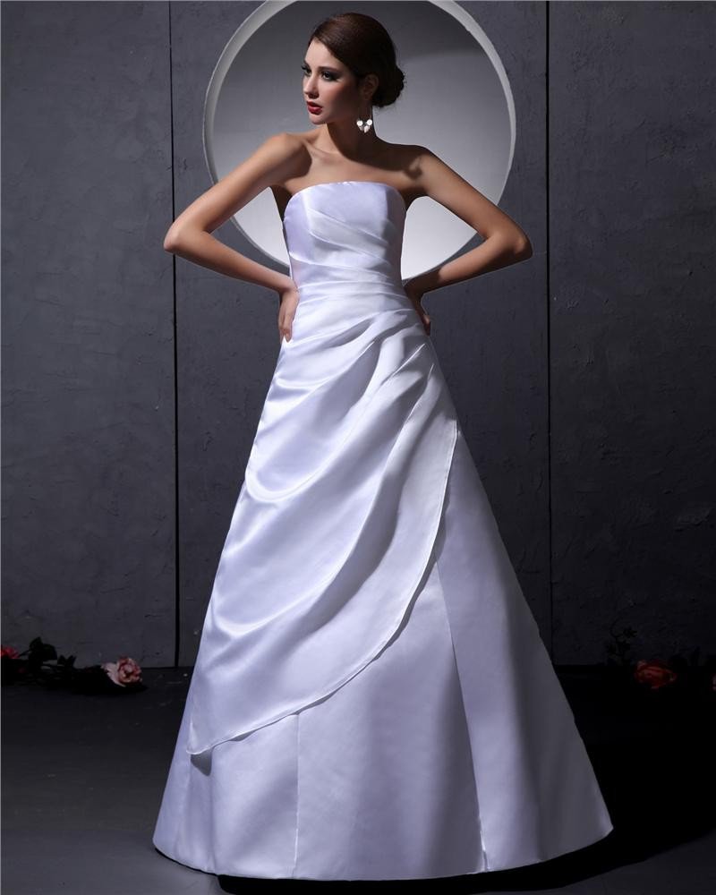 Strapless Sleeveless Lace Up Floor Length Ruffle Taffeta Woman A Line Wedding Dress