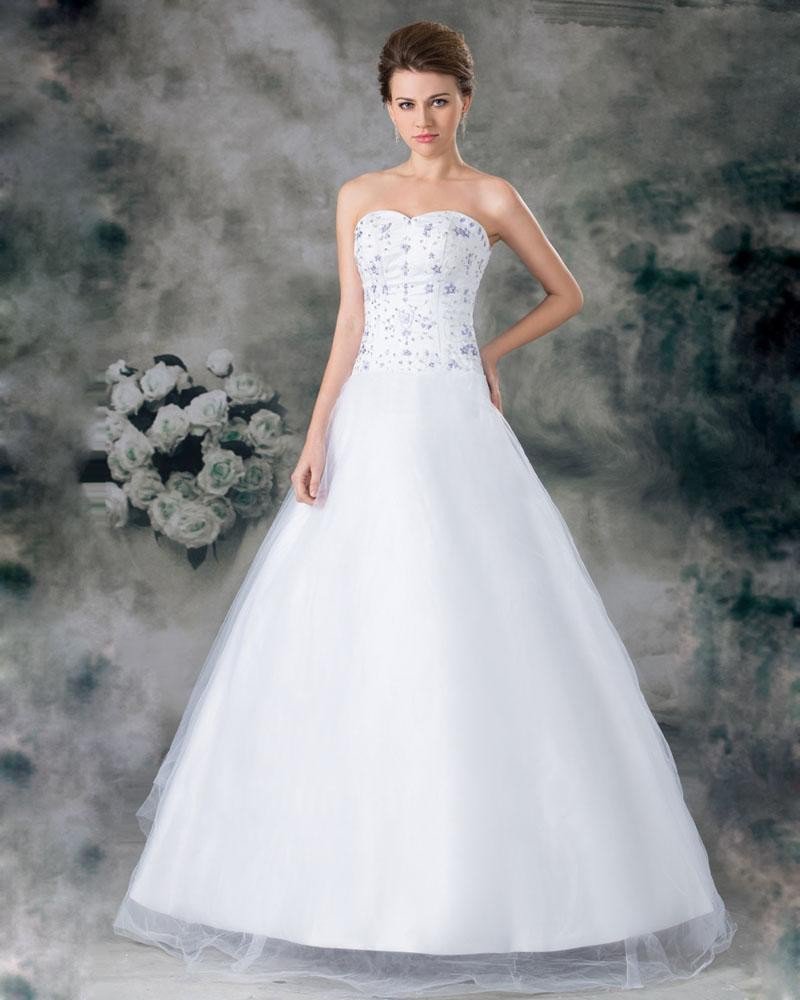 Organza Beading Applique Sweetheart Floor Length A Line Wedding Dress