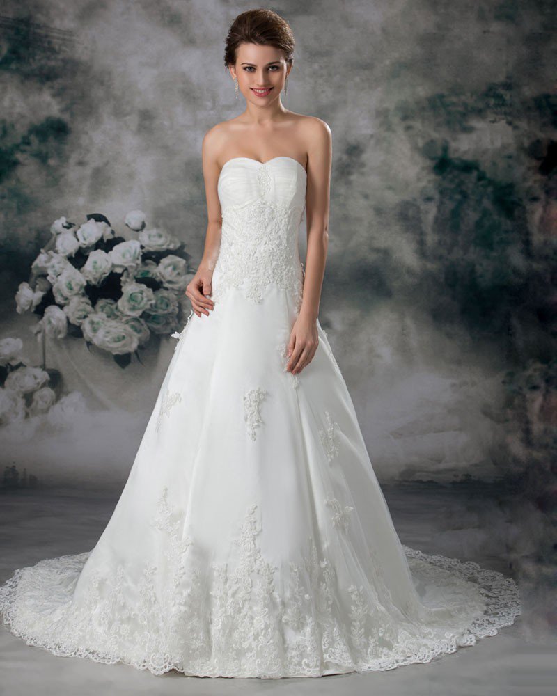 Tulle Lace Sweetheart Floor Length Court Train A Line Wedding Dress