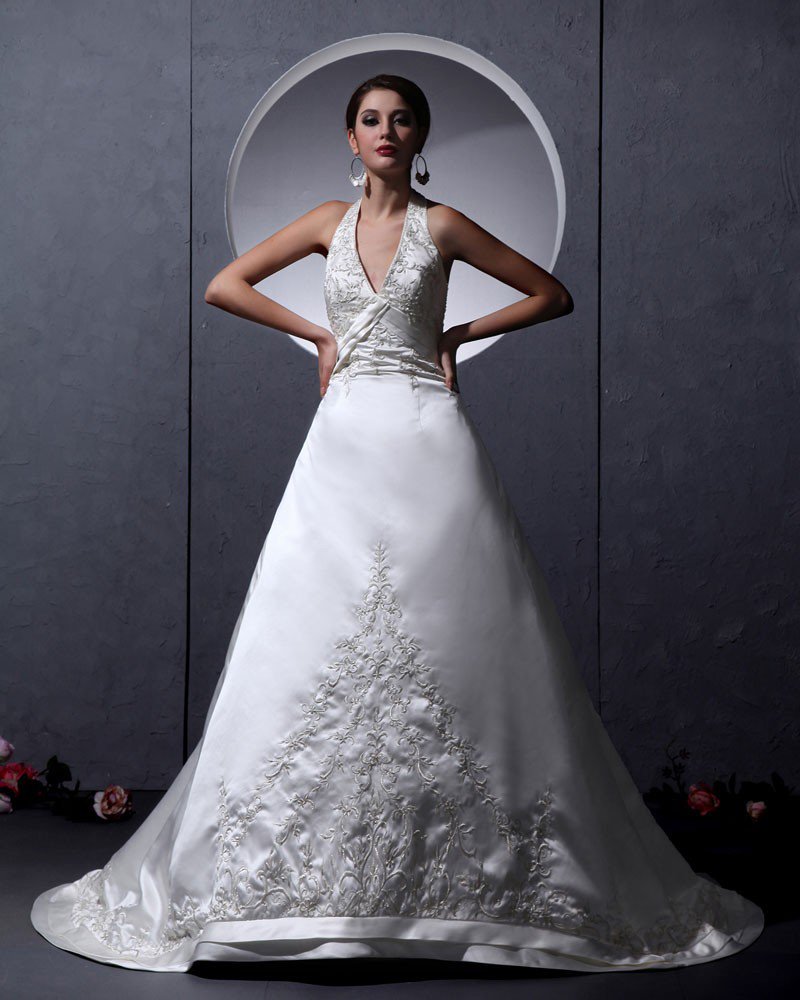 Charmeuse Chiffon Ruffle Applique Strapless Chapel A-Line Bridal Gown Wedding Dresses