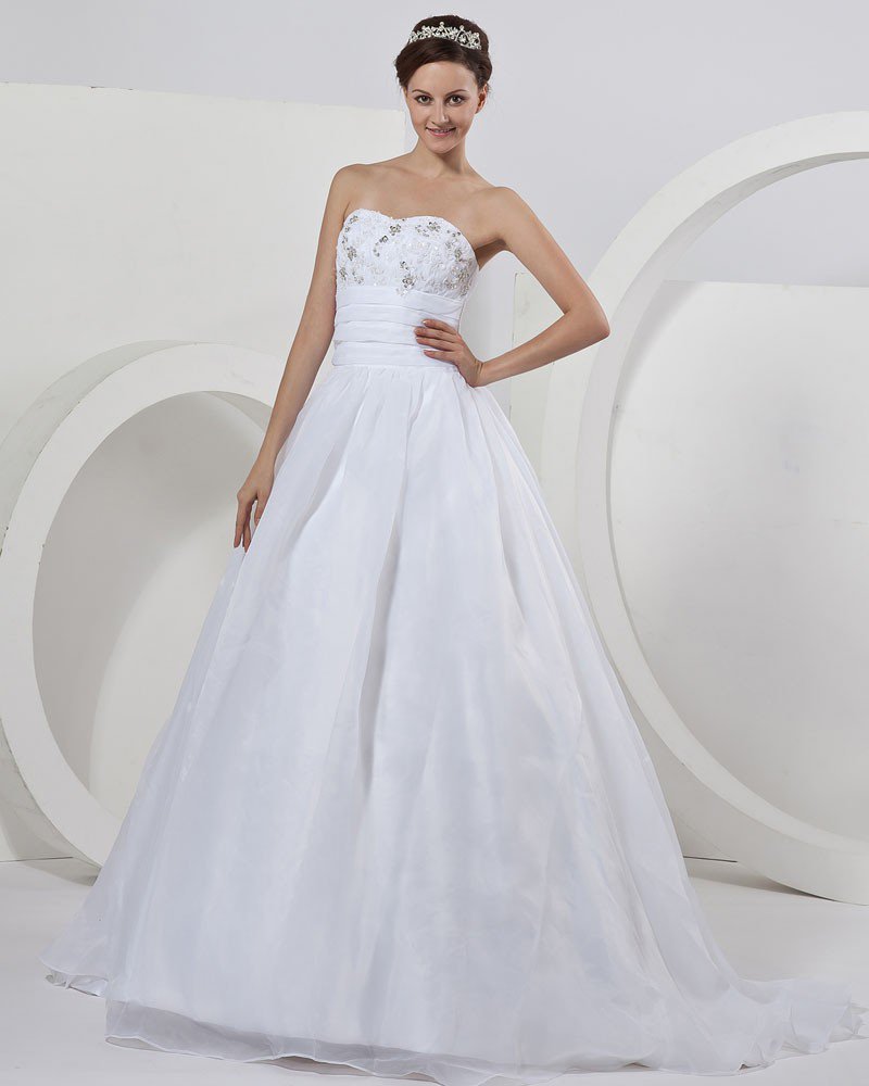 OrganzaApplique Sweetheart Beading Floor Length Ball Gown Wedding Dress