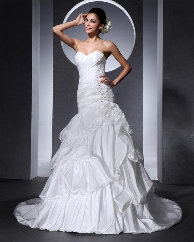 Sweetheart Beading Ruffle Flower Floor Length Taffeta Woman Ball Grown Wedding Dress