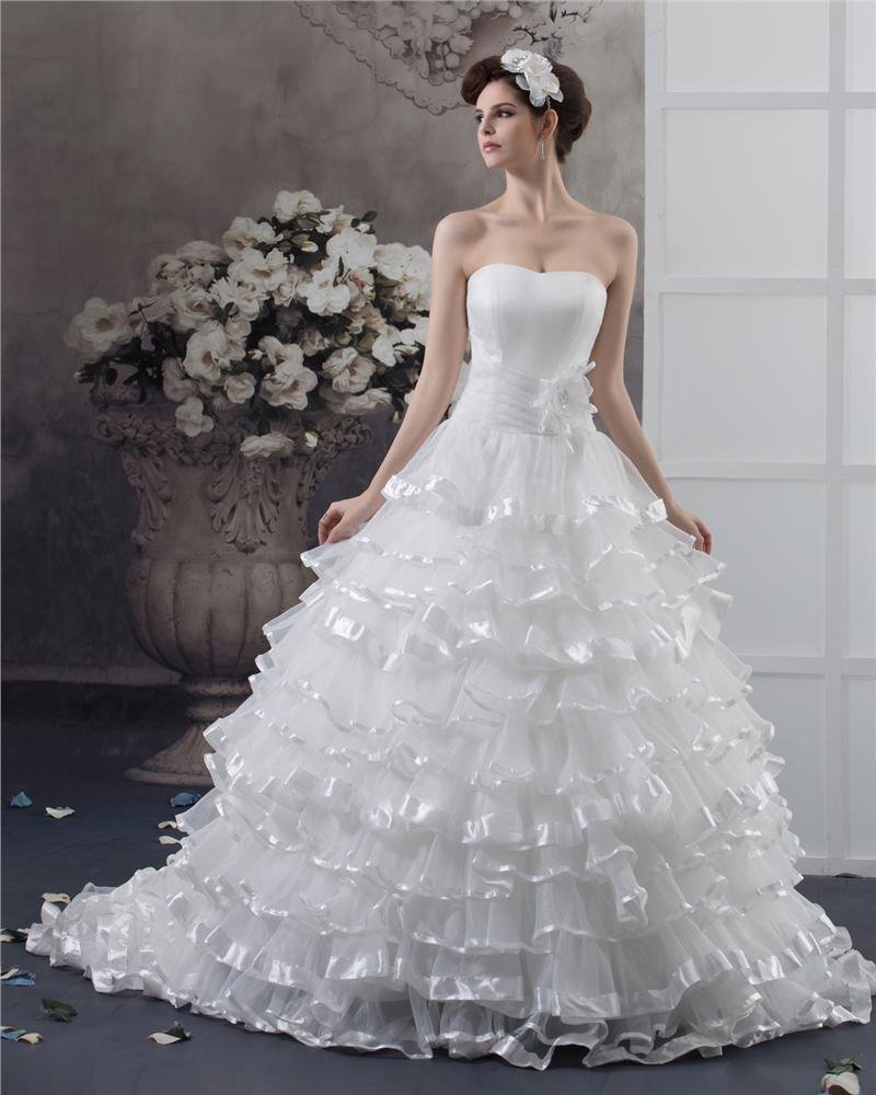 Sweetheart Beading Flower Floor Length Yarn Ball Gown Wedding Dress