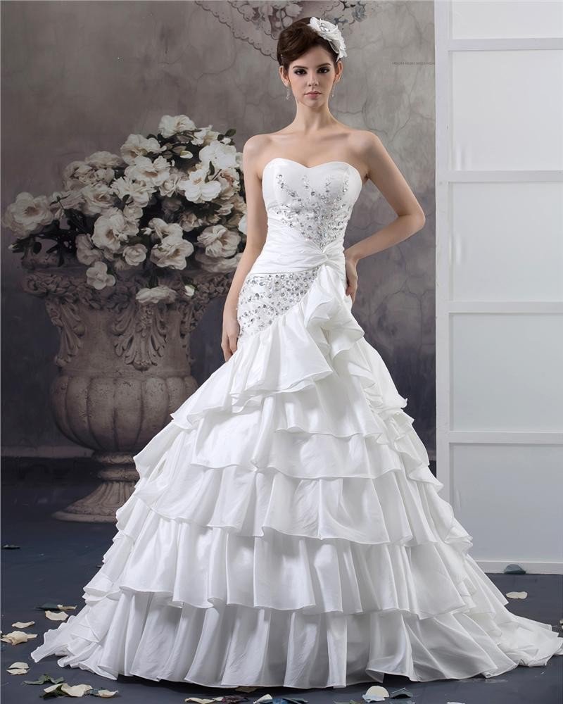 Sweetheart Beading Floor Length Taffeta Ball Gown Wedding Dress