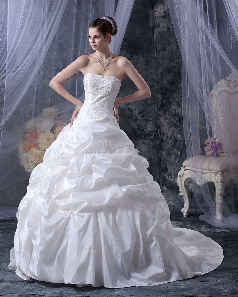Stylish Satin Sweetheart Ruffle Court A-Line Bridal Gown Wedding Dress