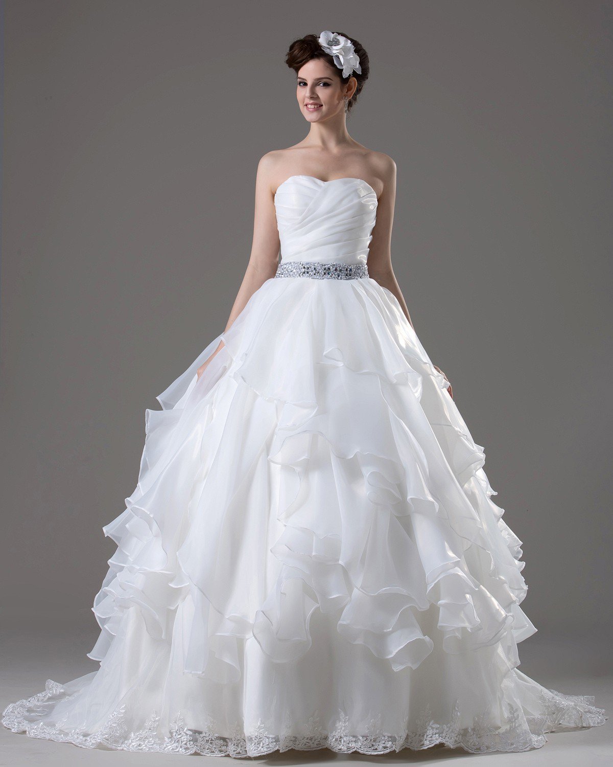 Sweetheart Beading Pleated Floor Length Yarn Ball Gown Wedding Dress