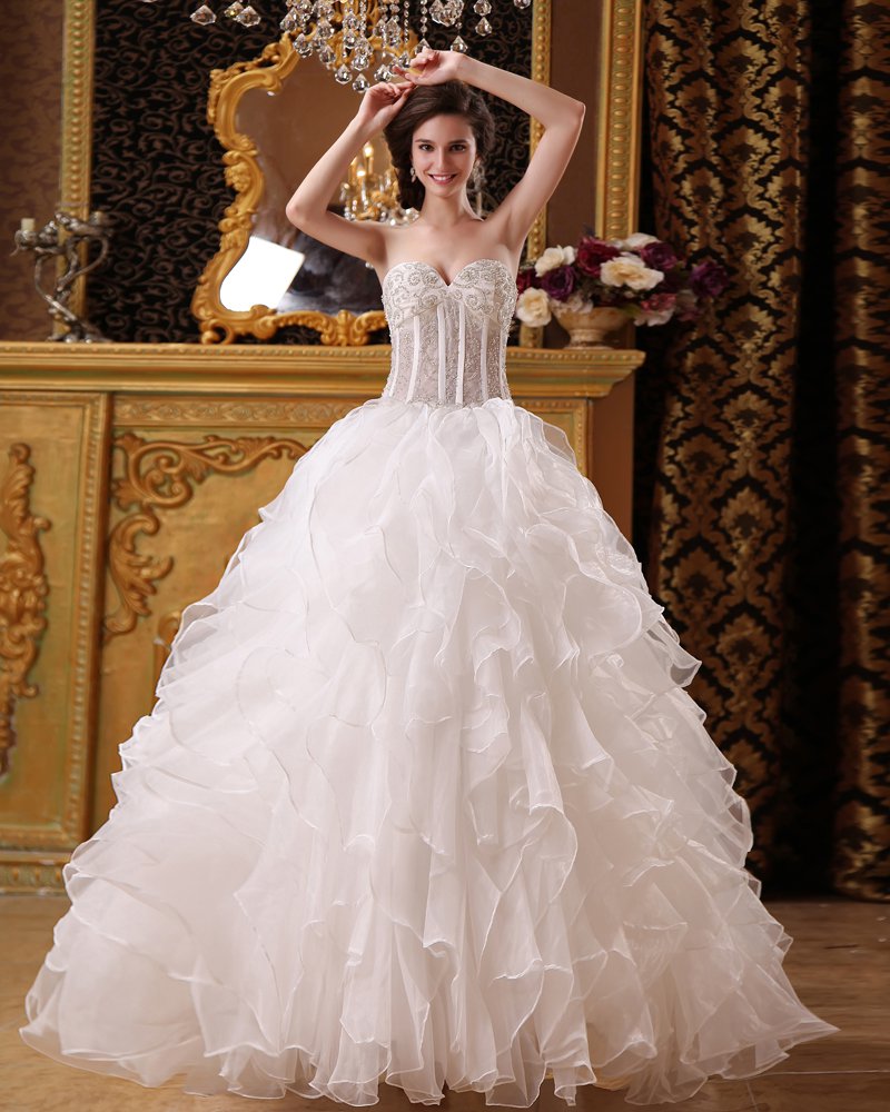 Organza Beading Embroidery Sweetheart Floor Length Ball Gown Wedding Dresses