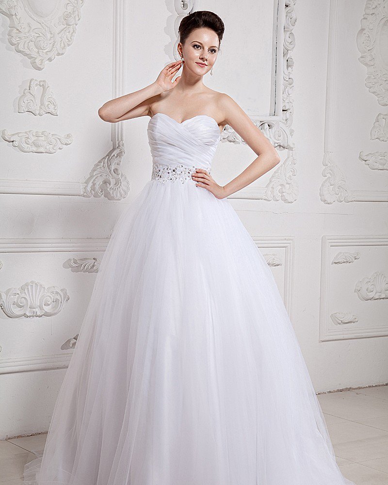 Organza Applique Sweetheart Beading Chapel Ball Gown Wedding Dress