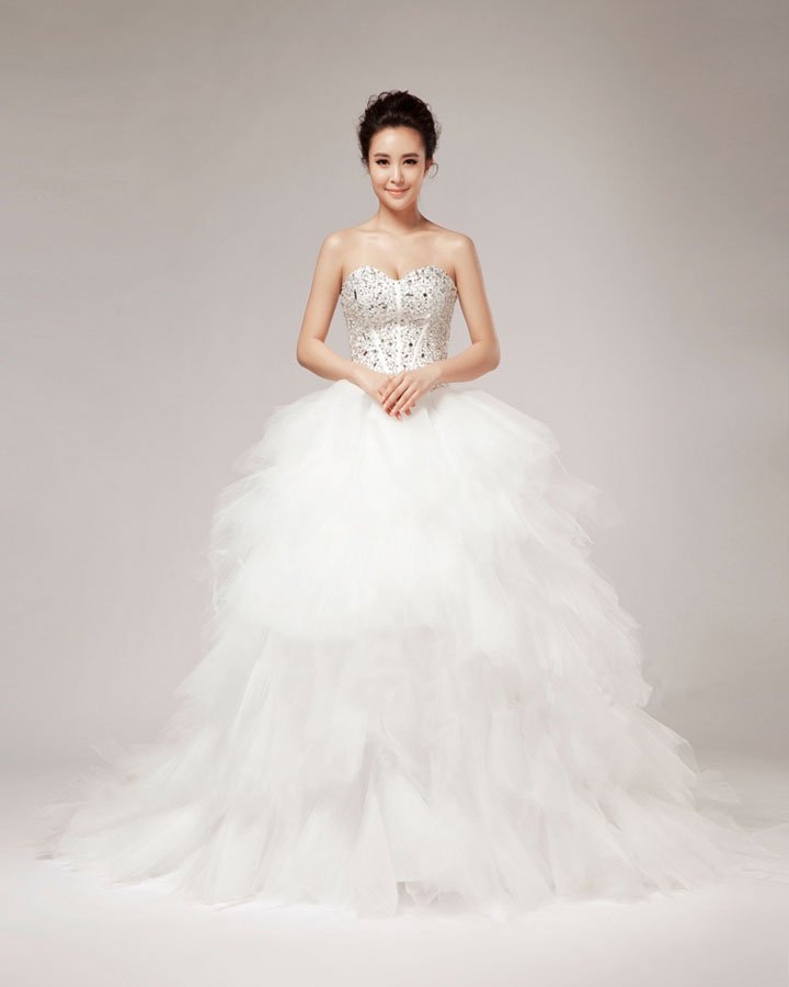 Beading Ruffles Sweetheart Floor Length Tulle Ball Gown Wedding Dress