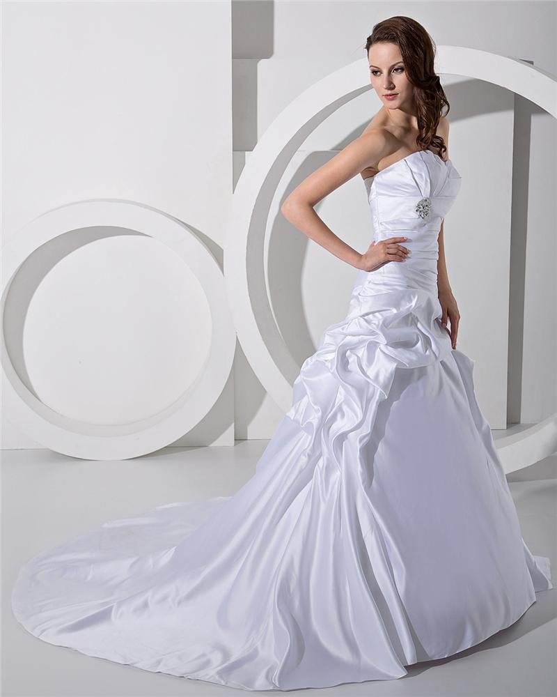 Princess Satin Ruffle Cathedral A Line Bridal Gowns Wedding Dress