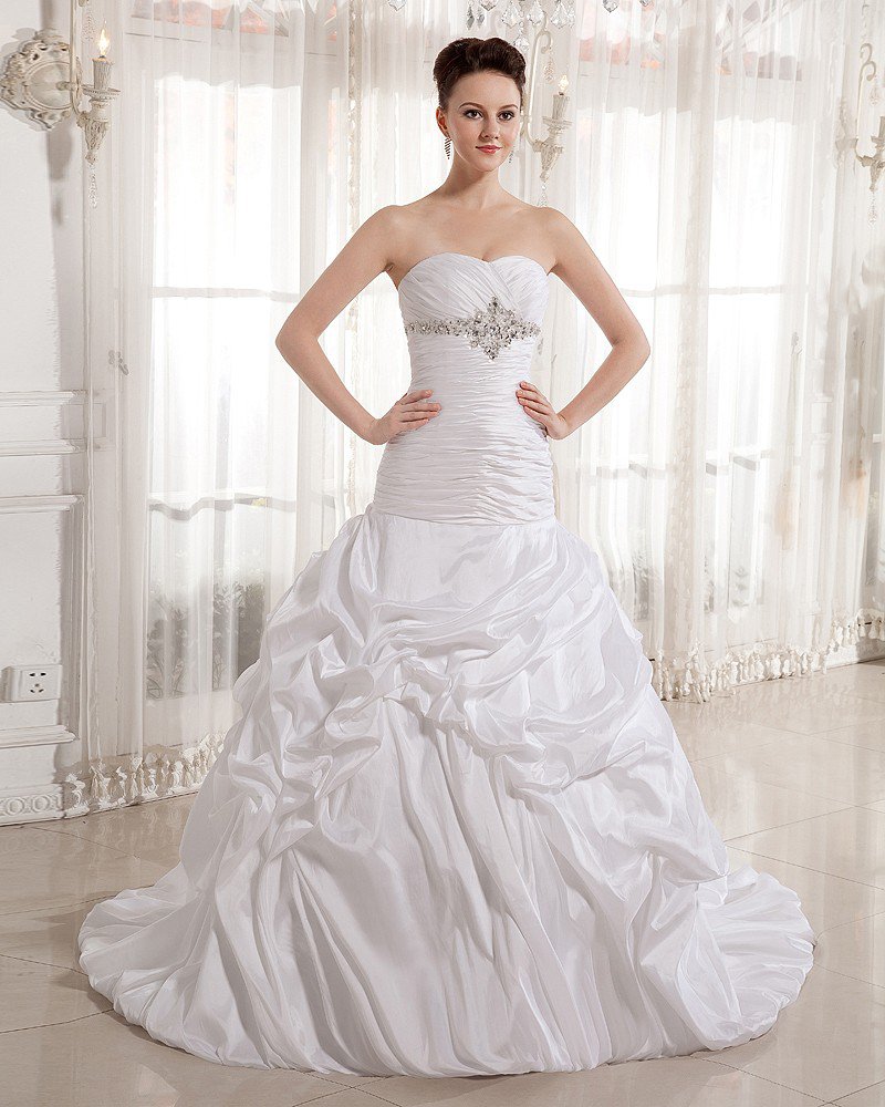 Ruffle Beads Sweetheart Court Empire Bridal Gown Wedding Dress