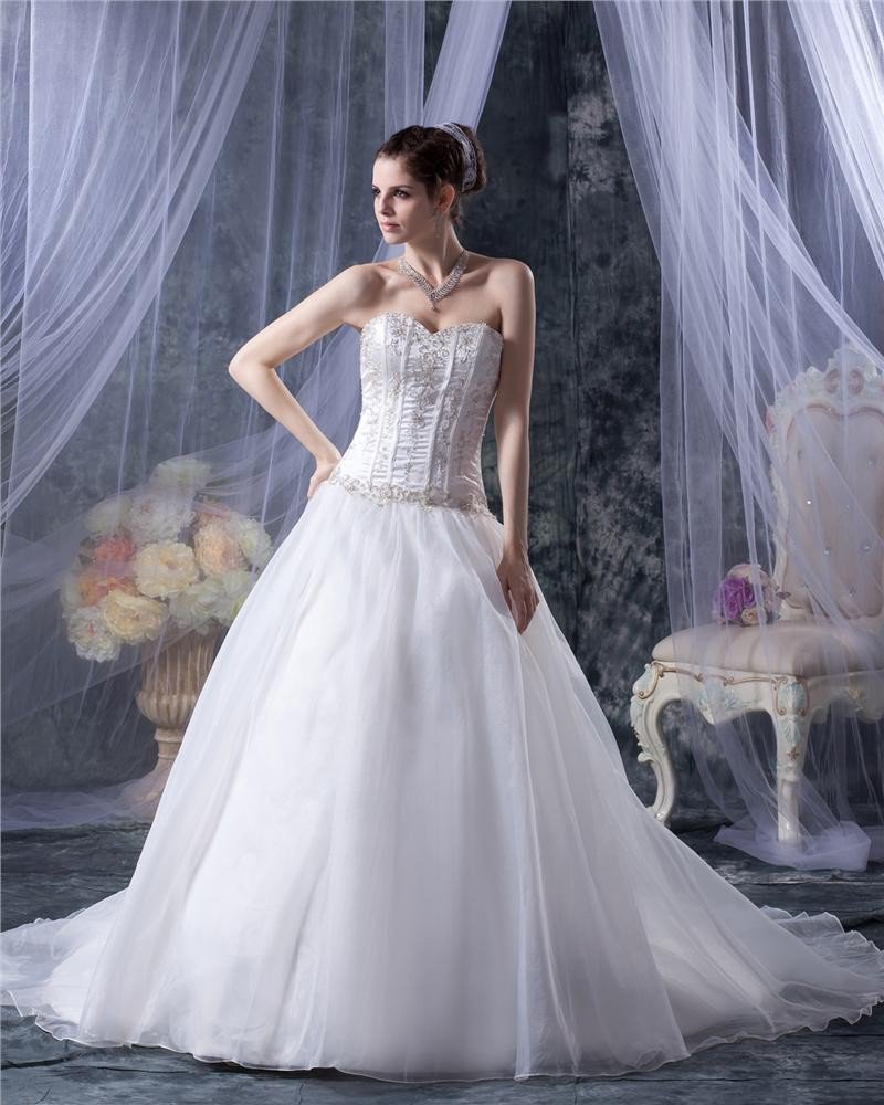 Yarn Sweetheart Applique Beading Chapel Bridal Ball Gown Wedding Dress