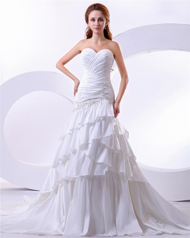 Taffeta Satin Beading Sweetheart Court Mermaid Empire Bridal Gown Wedding Dress