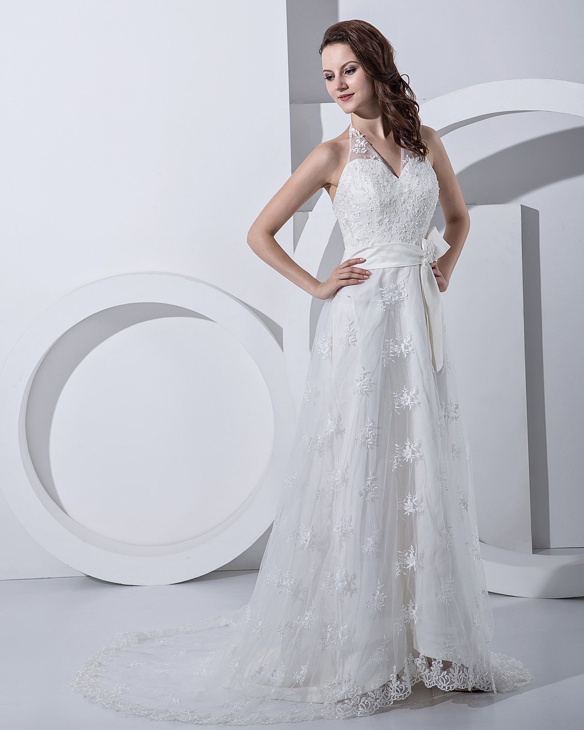 Applique Bead Halter Empire Bridal Gown Wedding Dress