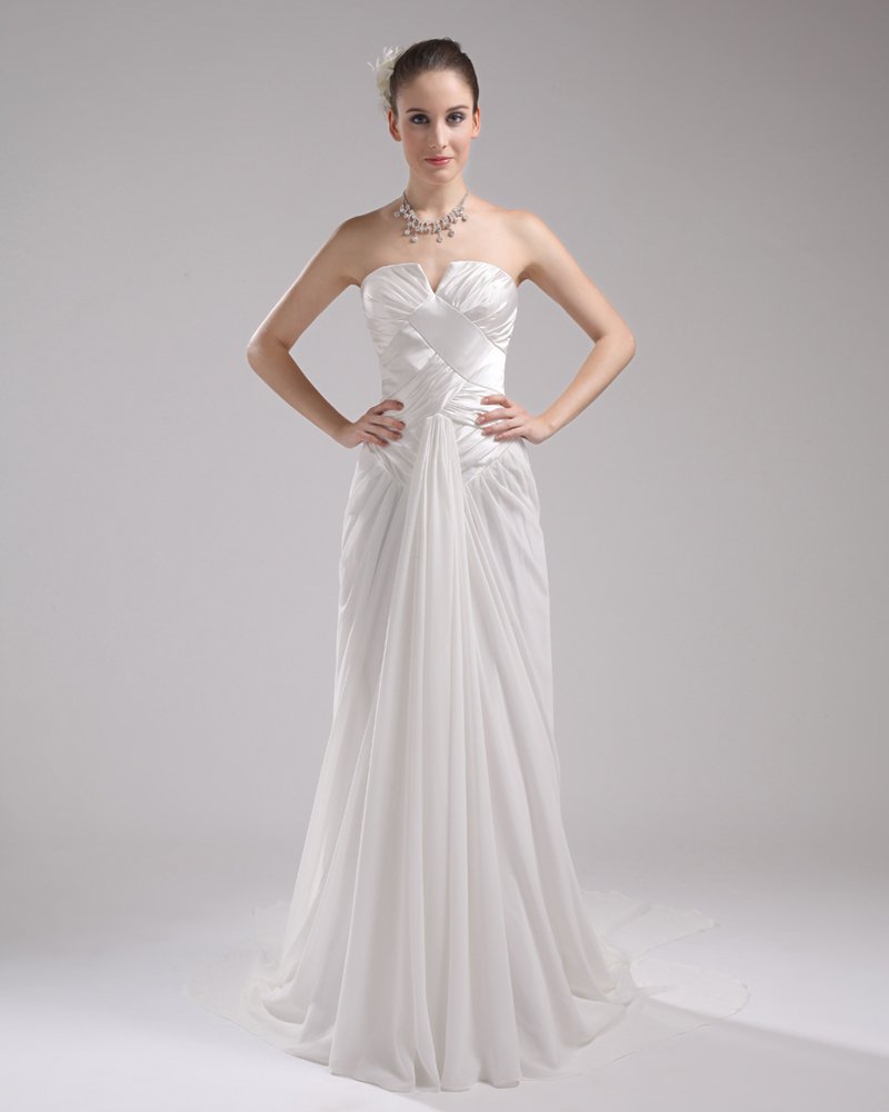 Fashion Chiffon Charmeuse Pleated Sweetheart Court Train Floor Length Empire Wedding Dress