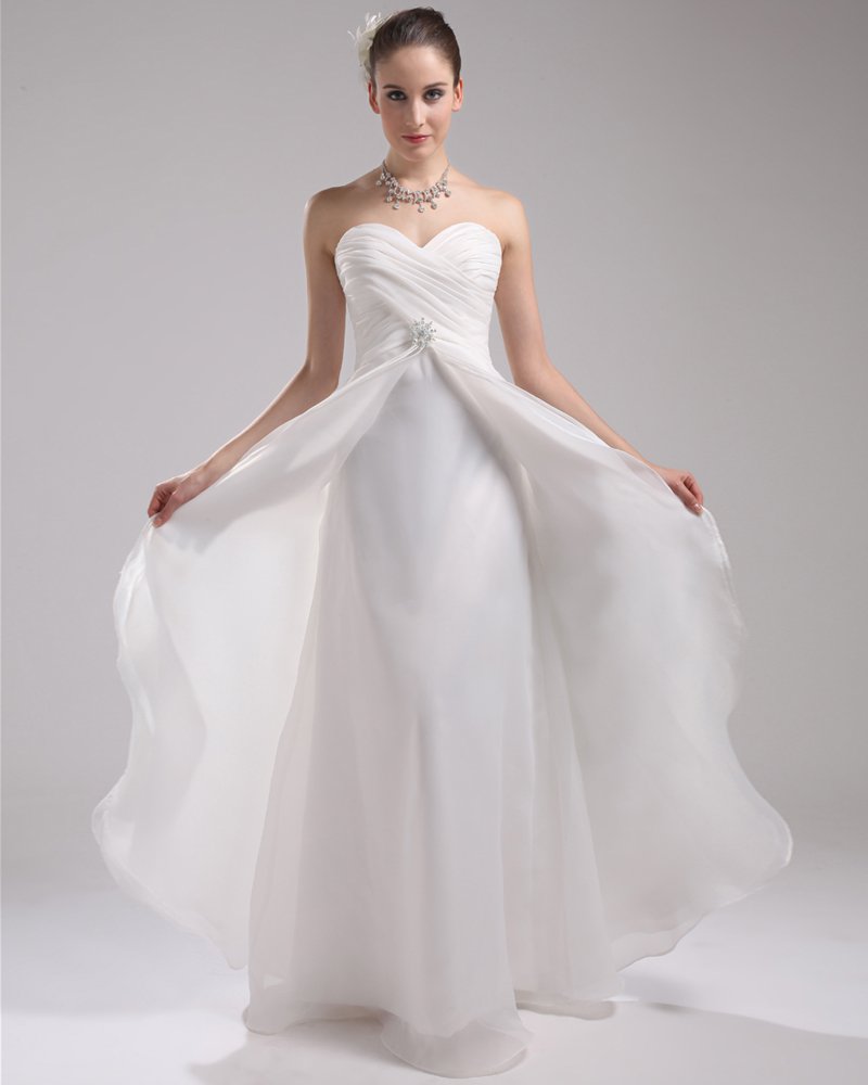 Fashion Organza Charmeuse Pleated Sweetheart Court Train Floor Length Empire Wedding Dress