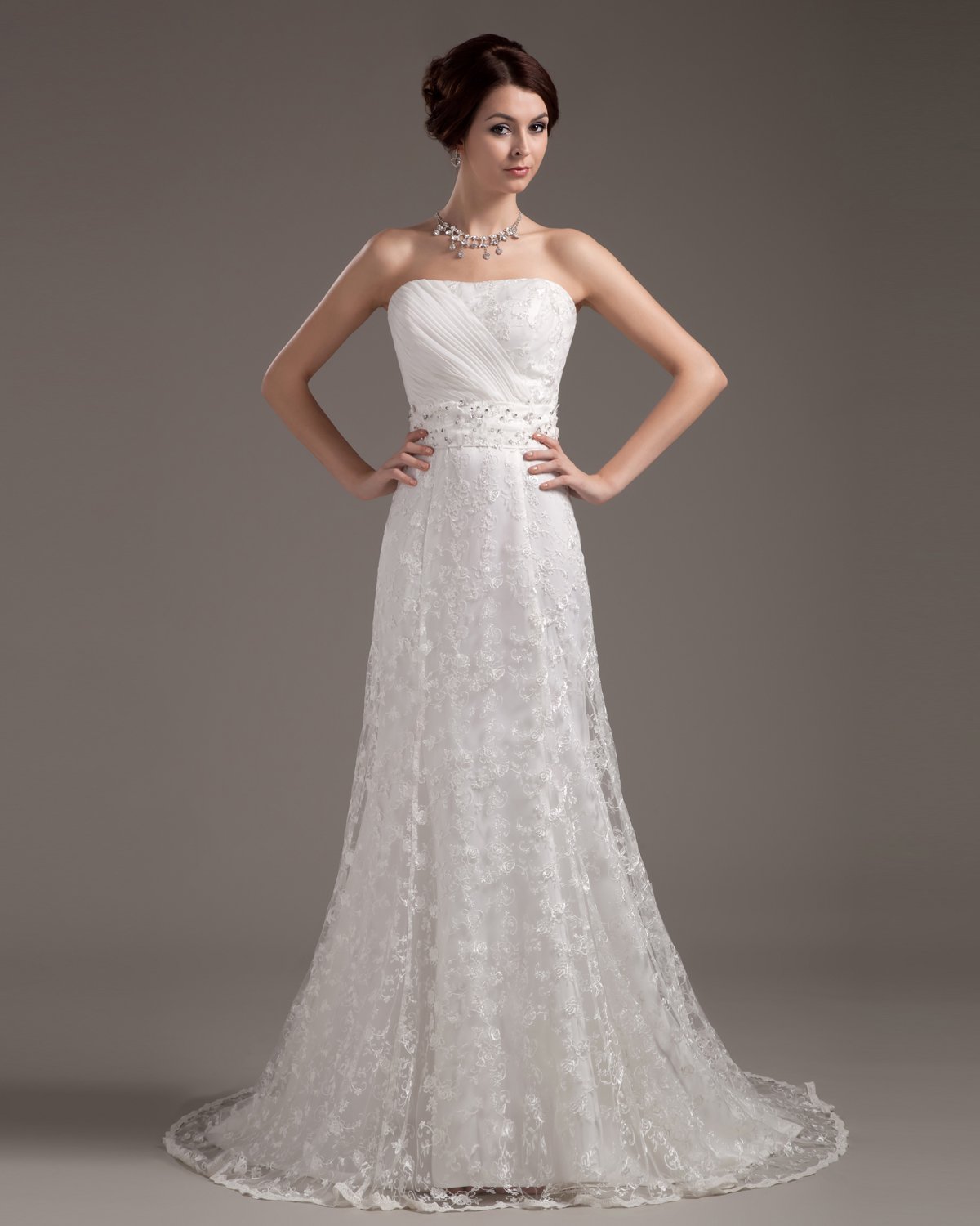 Satin Lace Sweetheart Chapel Bridal High Waist Wedding Dresses