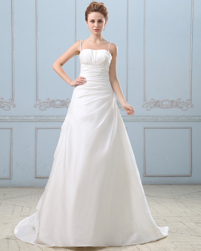 Taffeta Pleated Court Empire Bridal Gown Wedding Dresses