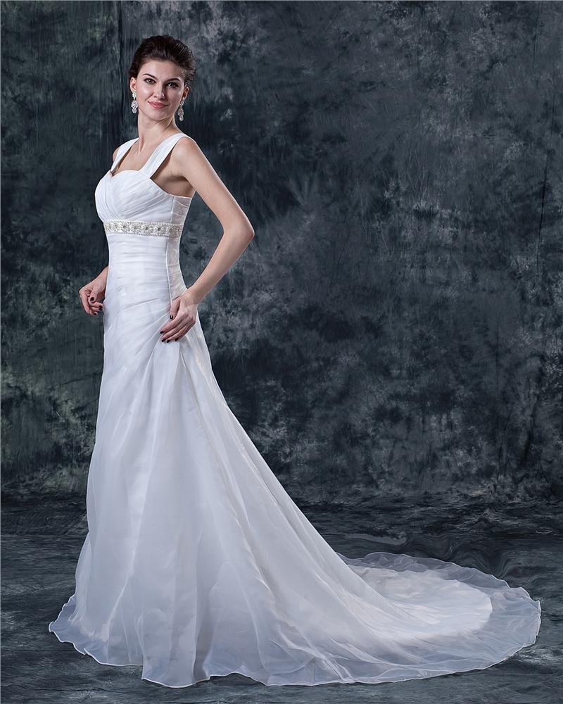 Tulle Beading Shoulder Straps Sweep Empire Bridal Gown Wedding Dress