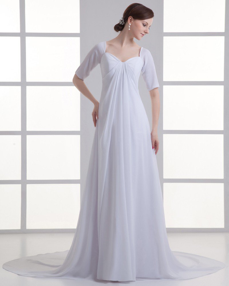 Chiffon Ruffle Sweetheart Court Train Empire Wedding Dress