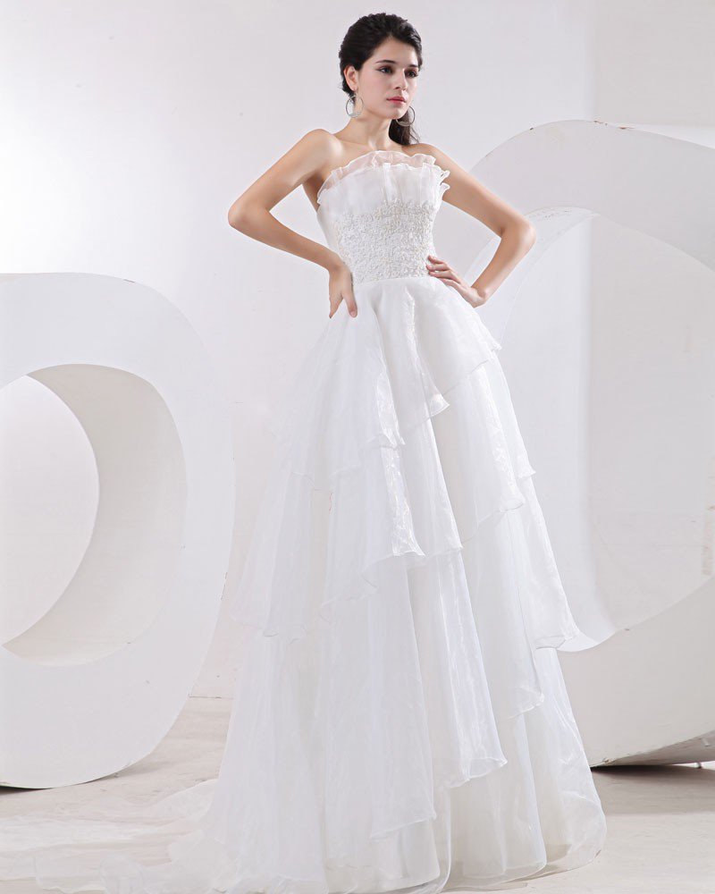 Organza Applique Strapless Empire Wedding Dresses