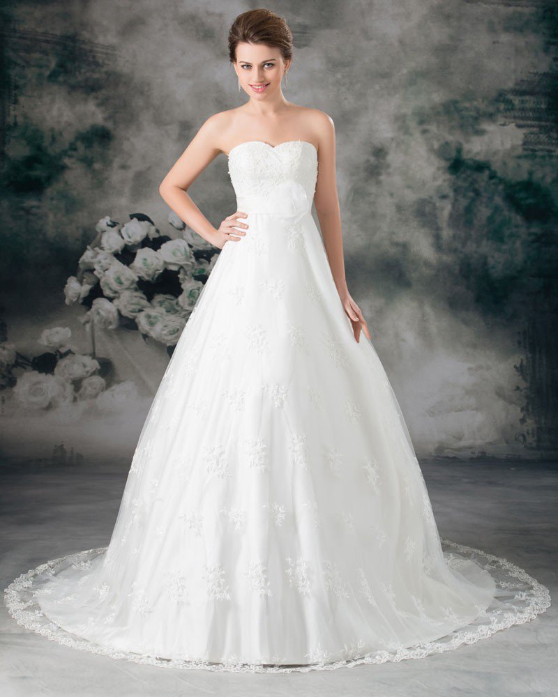 Sweetheart Applique Embroidery Floor Length Lace Empire Wedding Dress