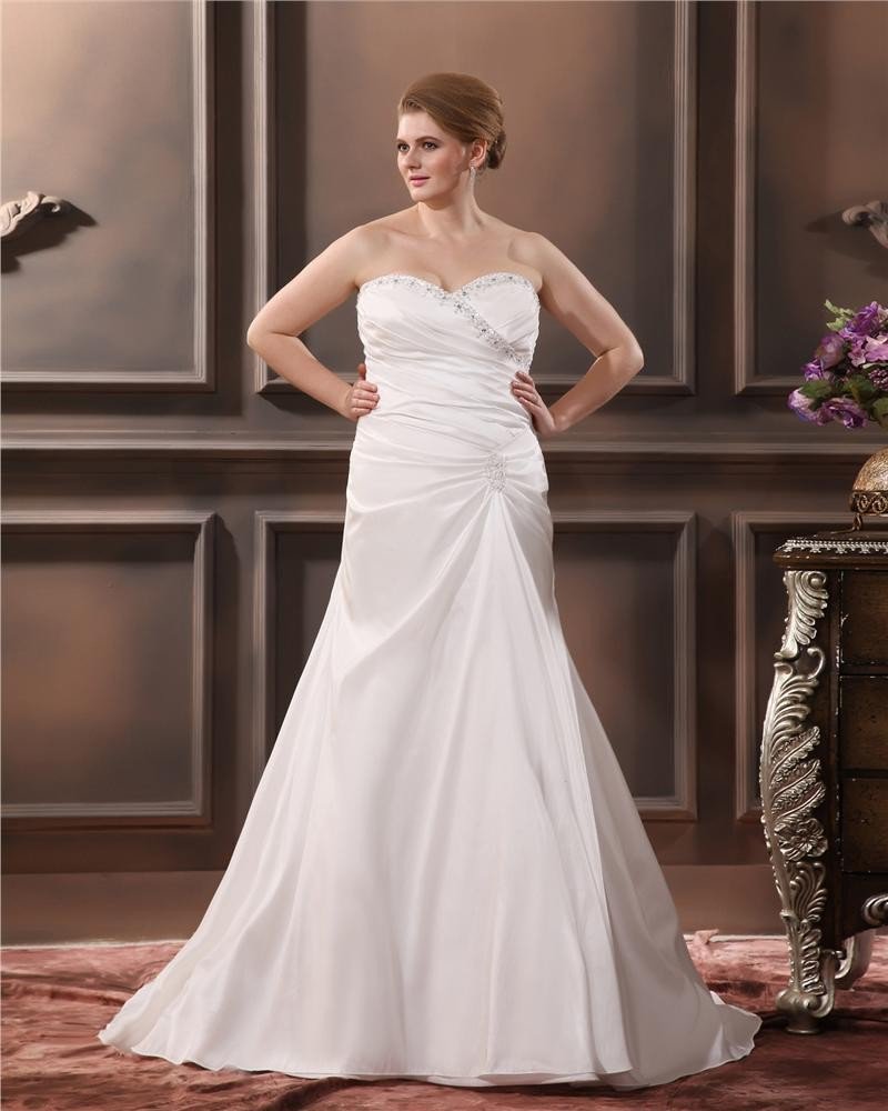 Satin Organza Embroidery Beading Sweetheart Court Plus Size Bridal Gown Wedding Dress
